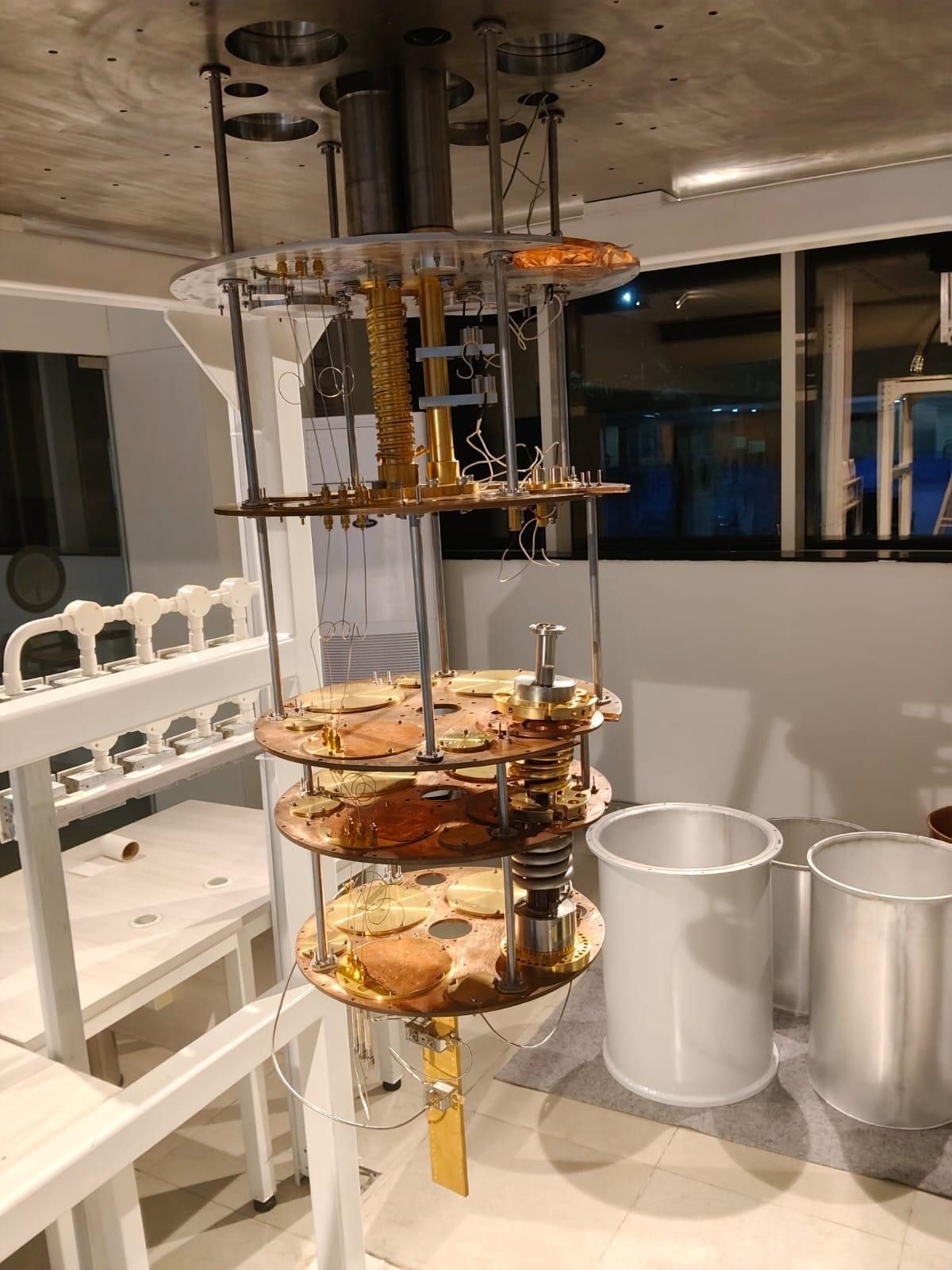 Dilution refrigerator stage stack with OVC cans removed