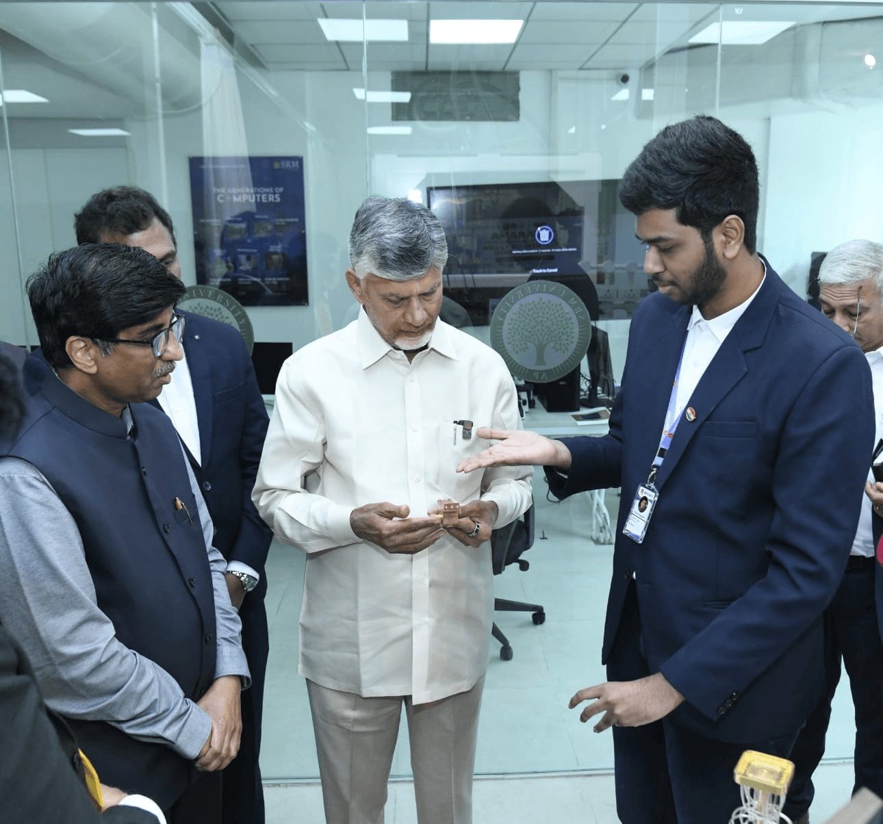 Showing a packaged quantum device to visiting dignitaries